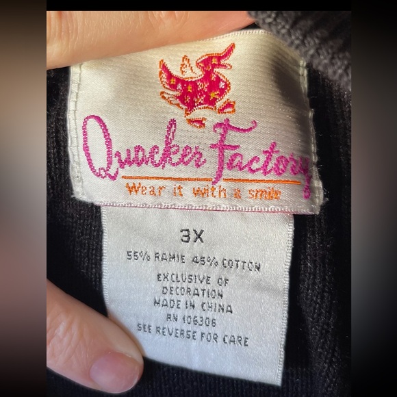 CHRISTMAS HOLLY QUACKER FACTORY Blingy Black Gold Sweater Zipper Jacket Sz 3X - Picture 5 of 8